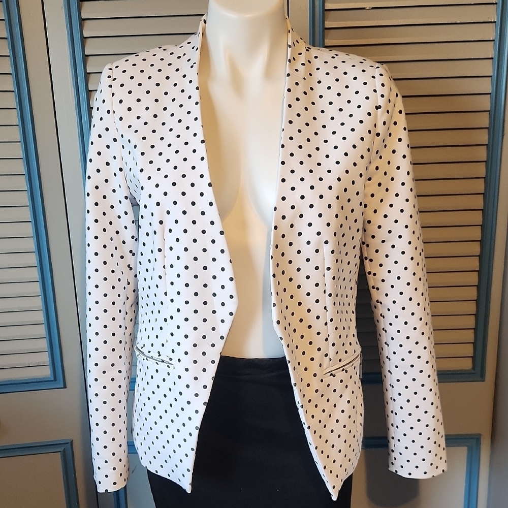 Carmen Marc Valvo White & Black Polka Dot Blazer